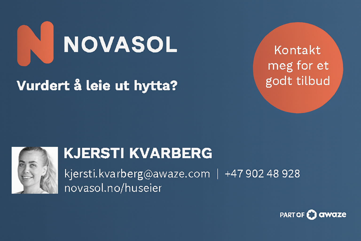 Novasol, visittkort leie ut hytta